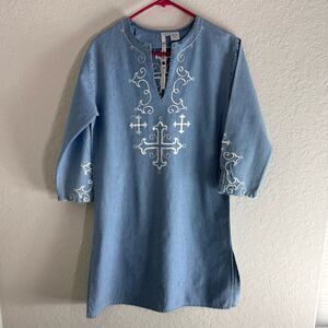 Rancho Estancia Cross Embroidered Denim Western Dress Size S
